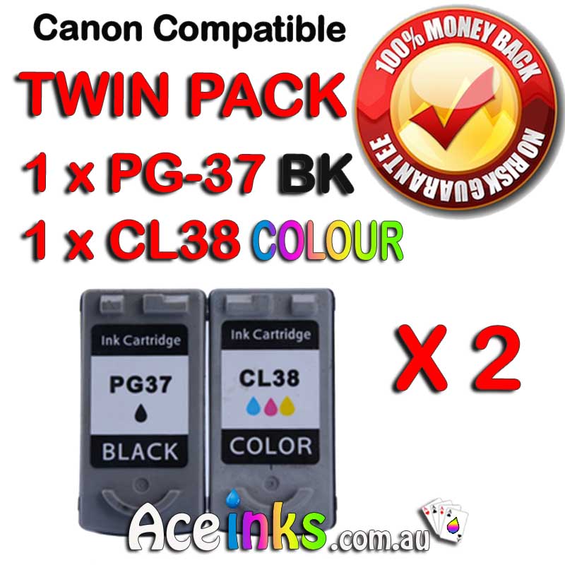 Twin Pack Combo Compatible Canon PG-37BK CL-38 Colour